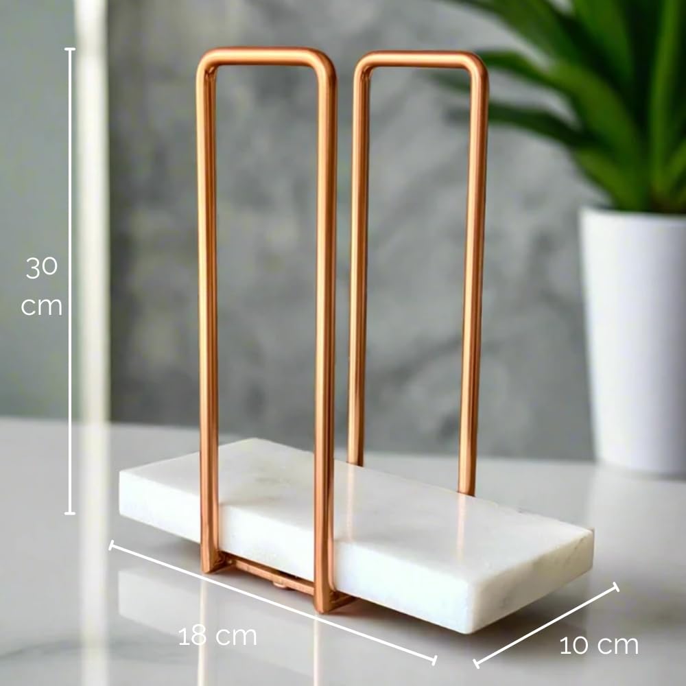 MASON HOME Imperial Napkin Holder White & Rose Gold - 1pc - L 25.4" x B 17.8" x H 7.6" | Bathroom - Kitchen - Bedroom - Washbasin | Towel - Kitchen Roll - Paper Towel | Home Décor | Organizer | Stand 2