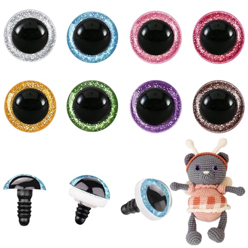 MUCUNNIA 120pcs 9mm Safety Eyes for Amigurumi Glitter Plastic Safety Eyes for Crochet with Washers Craft Crochet Eyes Doll Eyes for Crochet Animals Plush Stuffed Animals DIY