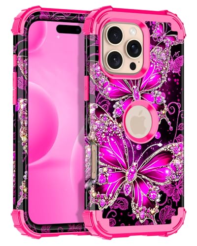 Casetego for iPhone 16 Pro Max Case,Glow in The Dark Three Layer Heavy Duty Sturdy Shockproof Full Protection Rugged Hard PC+Soft TPU Bumper Case for Apple iPhone 16 Pro Max 6.9 inch,Hot Pink - image 1