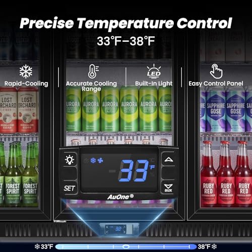 Image of 53.15 inch W Commercial Under Counter Beverage Refrigerator, 3 Glass Door Back Bar Cooler, Built-in /Freestanding 12Cuft Drink Fridge with LED Light, Auto Defrost, Low-E Glass & Safety Lock, Rebound door