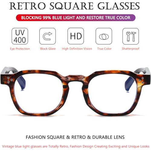 Image of AIEYEZO Retro Blue Light Glasses for Men Women Square Thick Framed Eyeglasses Trendy Vintage Computer Glasses
