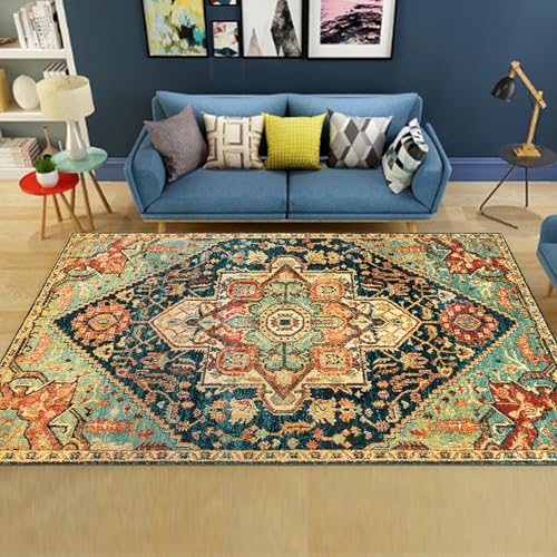 ラグ カーペット 洗える 50×80cm ラグマット ペルシャ風 じゅうたん 低反発 北欧 おしゃれ 3畳 4畳5畳6畳 絨毯 耐摩耗性 防ダニ 防音 掃除容易い 滑り止め付 ホットカーペット対応 リビングマット 掃除やすいラグ オールシーズン 屋内/屋外