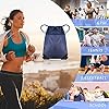 Popuppe Sac Tissu Cordon Imperméable Sac de Sport à Cordon Sac à Dos Plage Piscine pour Tout âge Sac Natation à Ficelle avec Poche Extérieure Zippée pour Sport, Gym, Natation, Voyage(Bleu Marin) #4
