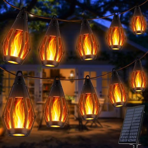 iBaycon Solar Flame Lights, 42Ft 15 LED Bulbs Flickering Flame String Light, Outdoor Waterproof Solar Flame Lights for G - Detailed View