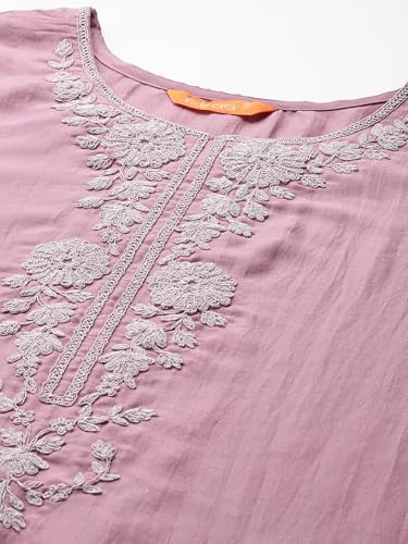 Image of INDO ERA Women's Silk Blend Embroidered Straight Kurta & Pant with Dupatta Set (KH9MU7820)