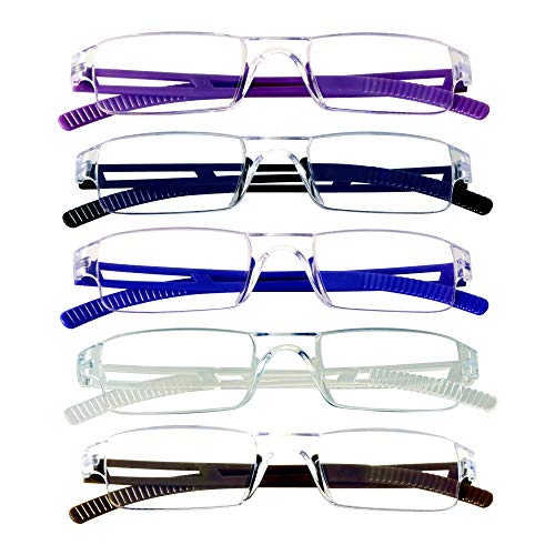 Image of VisionGlobal 5 Pairs Reading Glasses, Blue Light Blocking Glasses, Computer Reading Glasses for Women and Men, Fashion Square Eyewear Frame (5 Color,+4.00 Magnification)