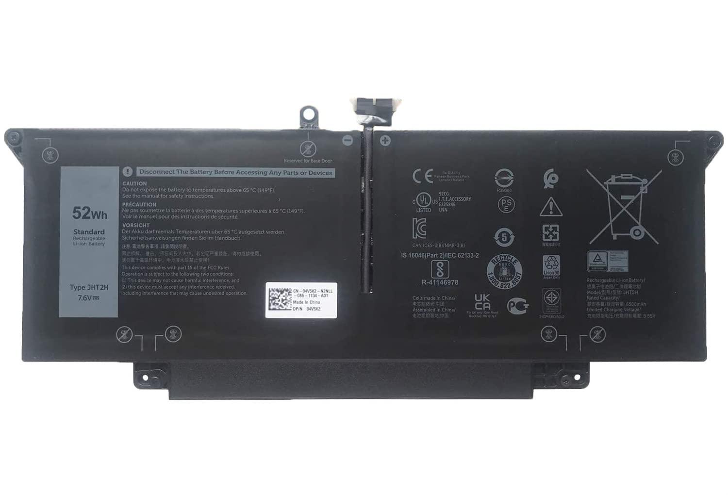 Batteria Sostitutiva Per Dell Latitude 7310 E 7410 – 7.6V 52Wh 6500mAh, Codici JHT2H 04V5X2 0HRGYV 0WY9MP, Ioni Di Litio