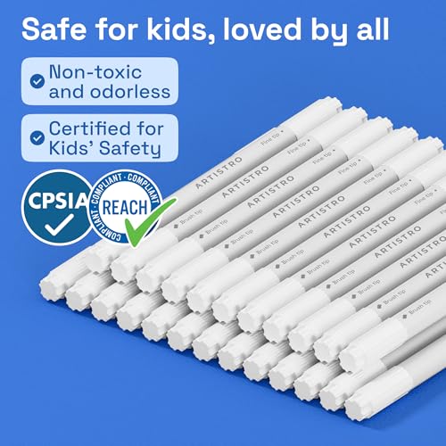 Image of ARTISTRO 24 White Acrylic Paint Markers - Paint Pens for Drawing - For Fabric, Rock, Glass, Wood, Molds - Arts & Crafts Gift for Adults, Teens, Kids, Classroom Must Haves & School Supplies