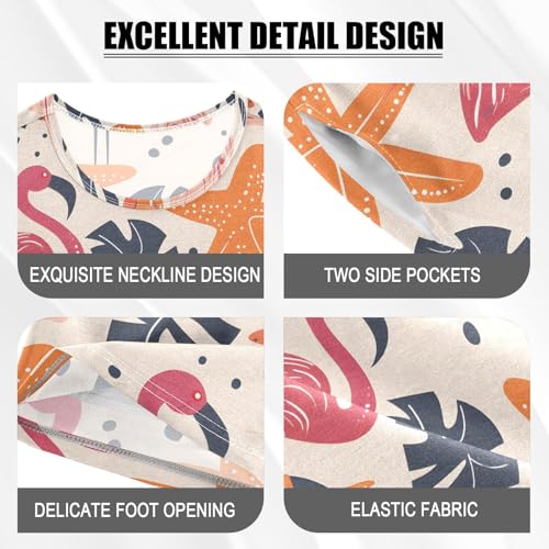 ALAZA Starfish Flamingo Palm Leaves Pajamas Short Sleeve 2 Piece Sleepwear Top and Bottom Pajama Set Unisex4