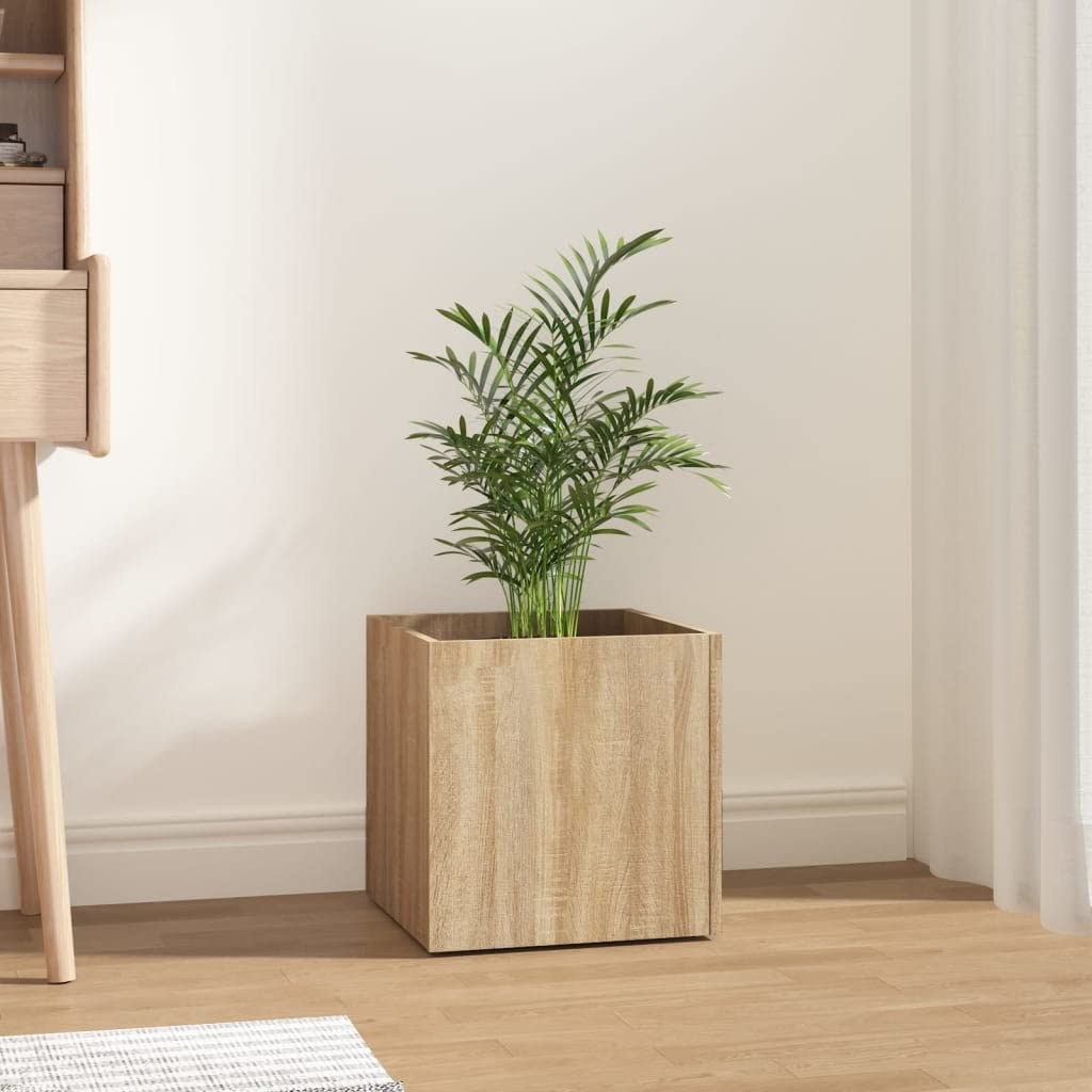 Homogen Macetero de roble Sonoma, 40 x 40 x 40 cm, material de madera, para balcón, jardín, terraza, interior y exterior, resistente a la intemperie, con drenaje y uso de riego para flores y plantas