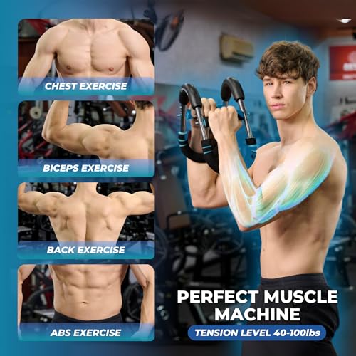 SharkXtreme Twister Arm Trainer, Adjustable Power Twister Bar 40-100lbs Resistance & Chest Exerciser, Full Body Strength Training Equipment for Arms, Chest, Shoulders, Core & Legs, Portable Home Gym