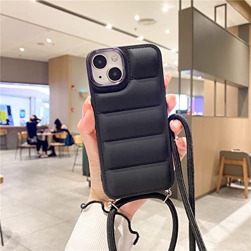 Coque down jacket crossbody pour iPhone 7 cordon collier antichoc noir