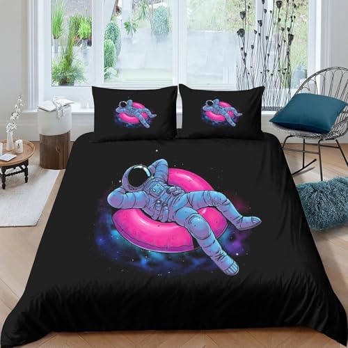 Housse de couette astronaute 3D single 135x200 parure lit microfibre
