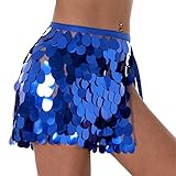 KAKACO Women Dance Skirt Sequin Sparkly Skirts Rave Party Short Hip Scarf Skirts Fashion Hip Wrap Skirts (C-Navy Blue)