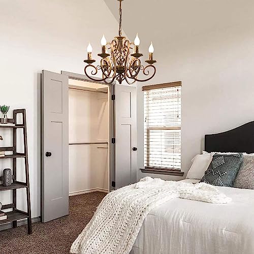 Ganeed French Country Chandeliers,6 Lights Candle Wrought Iron Chandelier,Rustic Farmhouse Pendant Light Fixture Hanging Lighting For Kitchen Island,Dining Room,Living Room,Foryer #TOP3