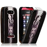  Seluxion – Funda con tapa para Nokia Asha 306, diseño de cremallera