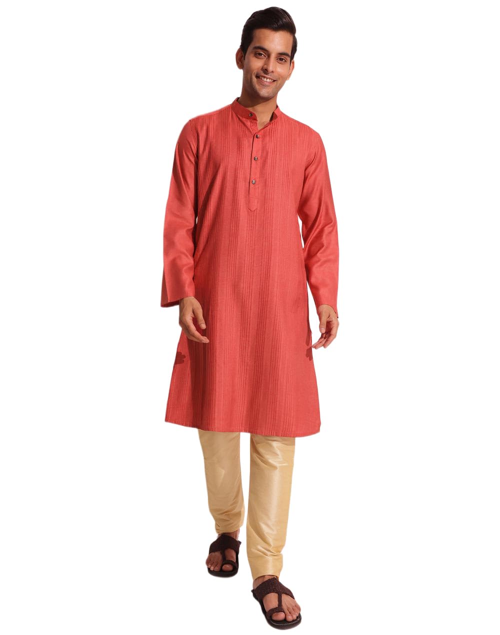 fabindia Pink Viscose Silk Slim Fit Long Kurta-picture-52