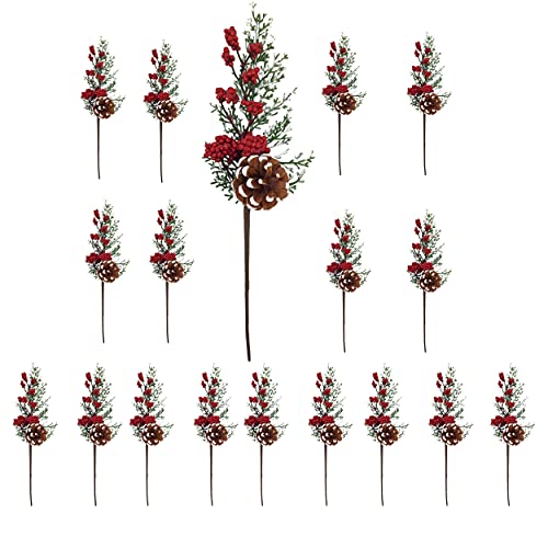 Juego de 18 púas con punta de nieve piña y vegetación con racimos de bayas rojas, accesorios de manualidades para decoración… Cover