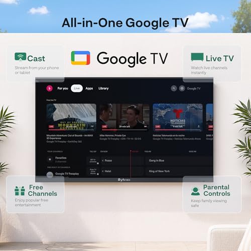 Image of SYLVOX 65'' Full Sun Outdoor TV, 2,000-Nit 4K UHD Anti-Glare, IP56 Weatherproof, Premium Ultra-Narrow Bezel, Smart Google TV, All-Metal Durable for Poolside & Uncovered Areas (Frameless Pro, 2026)