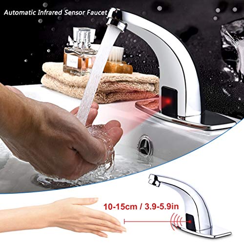 Motion Sensor Tap Automatic Infrared Sensor Faucet Smart Touchless Bathroom Sink Faucet Electronic Motion Activated Hands Free Kitchen Tap Hands Free Vessel Water Tap with Control Box