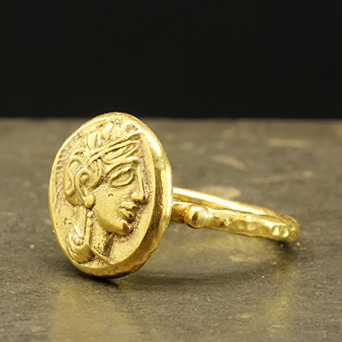 Miniatura 4 de Caprixus Signet Ring 925 Sterling Silver Ring Ancient Greek Athens Athena Coin Ring 24K Gold Vermeil Designer Handmade Rings for Women Hammered