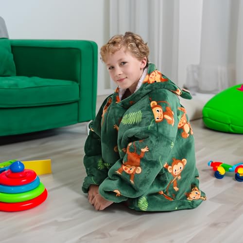 THREE POODLE Wearable Blanket Hoodie for Kids, Oversized Sherpa Sweatshirt Blanket with Giant Hood, Warm Cozy Hooded Blanket, Cute Gifts for Kids Girls Boys