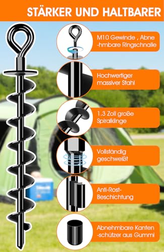 Schwerlast Bodenanker 4 Pack,Robust voll verschraubter Erdanker zur Befestigung von Trampolinen, Vordächern, Schaukeln usw