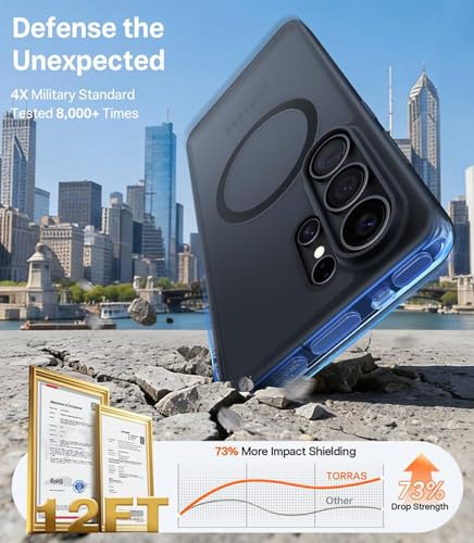 Image of TORRAS Magnetic Case for Samsung Galaxy S26 Ultra Case, [Military Grade Tested] Shockproof Translucent Matte Back Cover, Strong Magnet for Car Mount & Wireless Charging, Slim Anti-Fingerprint-Black