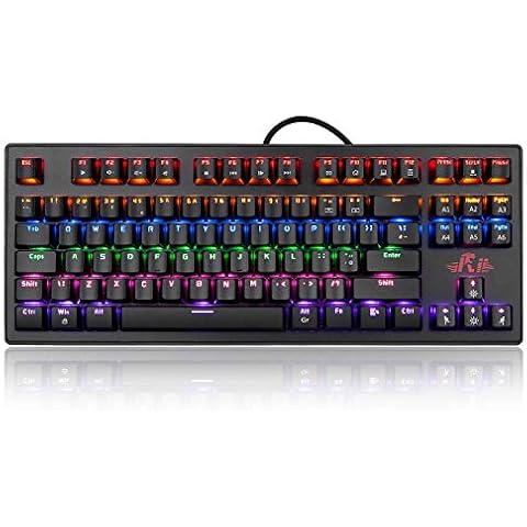 Rii Mechanical Gaming keyboard, RK908 60% Mechanical Keyboard(9 Backlight Modes) Blue Switches with 7 Color 88 Keys for PC Windows Mac keyboard-UK Layout Cover