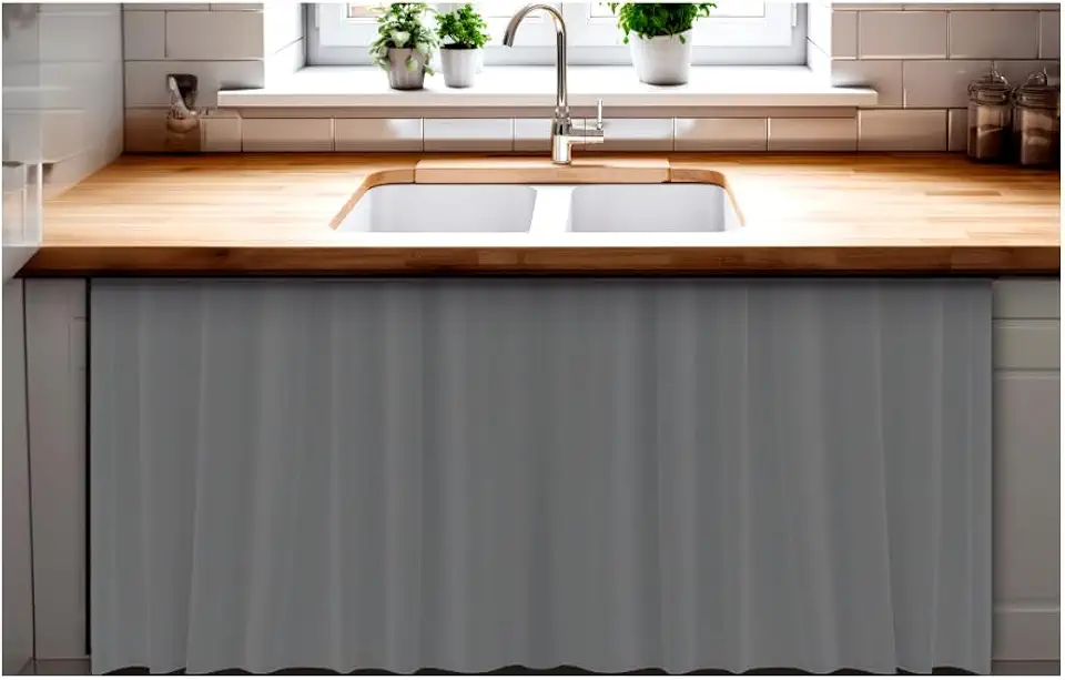 Cortina De Pia para Cozinha Dispensa Balcão Pias em geral Blackout Impermeavel 138x80 cm cor cinza material resistente antmofo 100% PVC