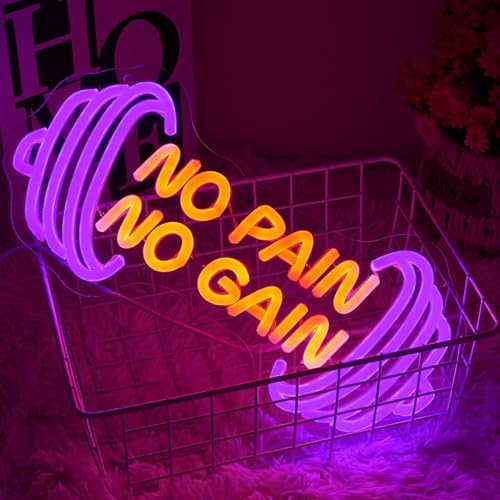 Image of No Pain No Gain Neon Sign Dumbbell Neon Light for Wall Decor,Gym LED Sign Wall Art,Dimmable LED Sport Light Sign for Gym,Fitness,Sports Club,Office