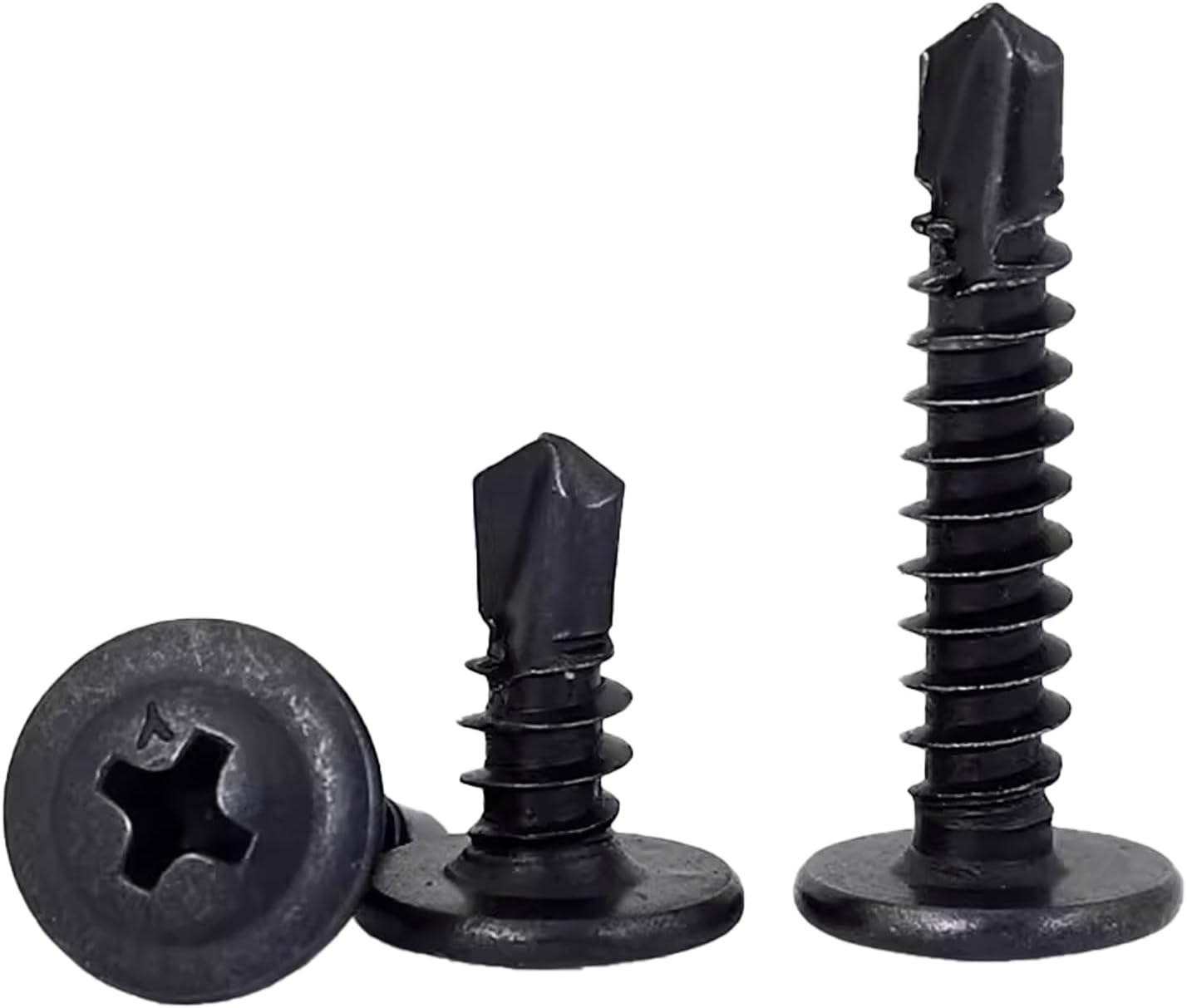 100Pcs Wafer Head Self Tapping Screws Metal,M4.2x13mm Self Drilling Screws for Steel,Modified Truss Head Tek Screw,Black Oxide Sheet Metal Screw for MetalWork Aluminum Wood Plastics.