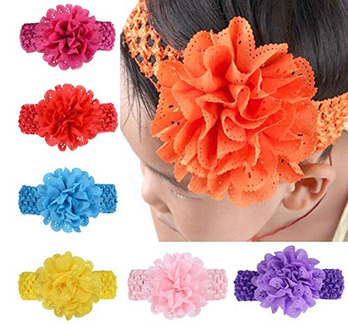 Ewanda store 16 Pcs Baby Girls Headbands Chiffon Flowers Hair Band with Crochet Ribbon Baby Hair Accessories for Newborn Toddler Infants Girls