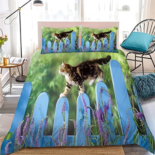 Housse de couette 220x240 chaton vert parure de lit microfibre fermeture éclair