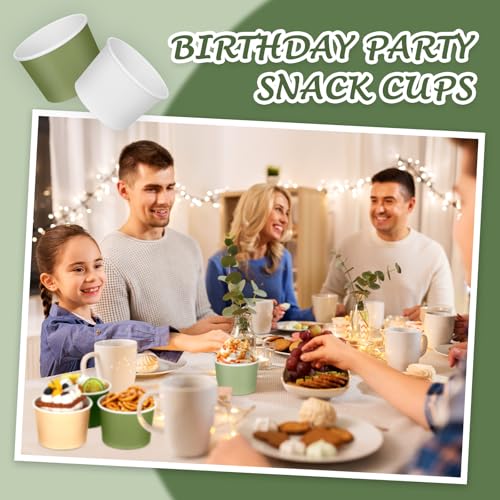 Image of Nuenen 300 Pcs 8 oz Summer Ice Cream Paper Cups Bulk Disposable Dessert Cups Solid Color Paper Dessert Bowls for Snack Sundae Spring Party Favors Ice Cream Bar Supplies (Green Theme)