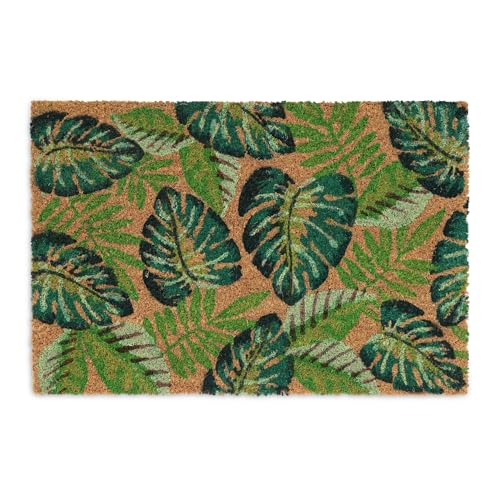 Relaxdays Fußmatte Kokos, Türvorleger Blätter, 60x40 cm, rutschfest, wetterfest, Fußabstreifer innen & außen, Mehrfarbig