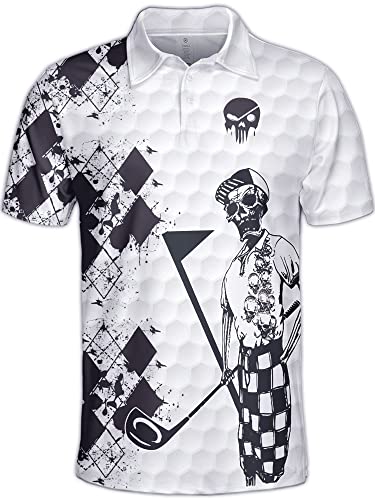 PAGYMO Golf Shirts for Men Funny Golf Shirts for Men Golf Outfits for Men Golf Clothing Crazy Skull Golf Shirts Men