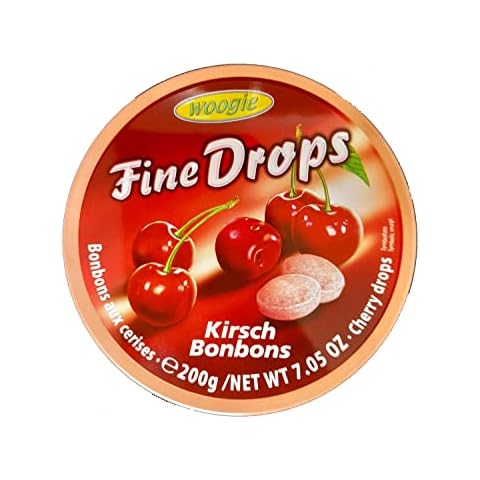 Woogie Kirsch-Bonbons "Fine Drops" in der wiederverschließbaren 200g Dose Cover