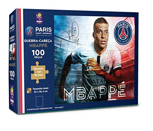Quebra-Cabeça Mbappe 100 Peças Puzzle, Desafie-se e Monte Coleção PSG Mimo Toys - 2307