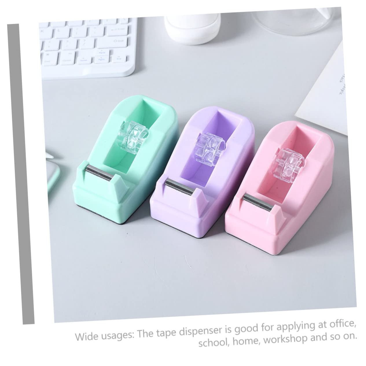 Dispenser per Nastro Adesivo da Ufficio da Tavolo 3 Pezzi | Plastica, Bordo senza Sbavature, per Casa e Scuola, Stile Moderno ed Elegante