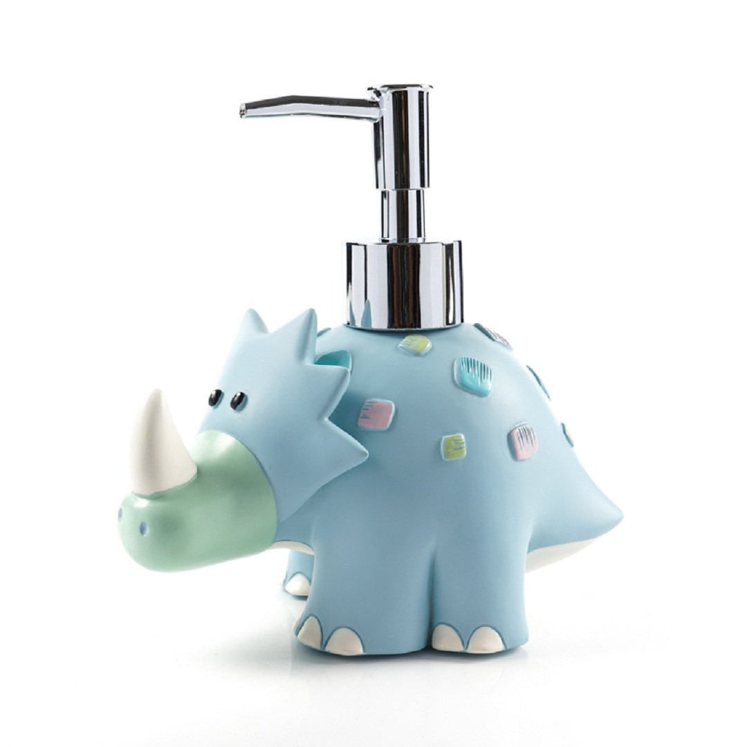Dispensador de jabón y juego de accesorios de baño con temática de dinosaurio