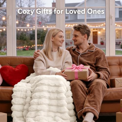 Image of BEDELITE Faux Fur Throw Blanket for Couch, 770GSM, 50 inch x 60 inch, Cream