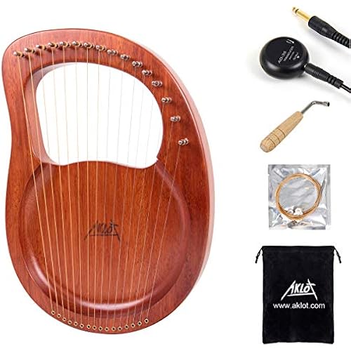 Lyre Harp, AKLOT 16 Metal Strings Mahogany Lye Harp with Tuning Wrench,Spare String Set,Pickup,Black Gig Bag