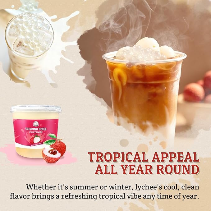 52USA 7.05 Pound Lychee Popping Boba (3.2kg), Bursting Boba, Popping Pearls for Bubble Tea, Beverages, Ice Cream, Shakes, Smoothies & Summer Drinks Toppings, Yogurt, Desserts