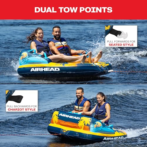 Image of Airhead Mable Towable Tube for Boating, 1-4 Rider Inflatable Boat Tube for Water Tubing, Heavy Duty Full Nylon Cover, EVA Foam Pads, Dual Tow Point, Patented Speed Safety Valve