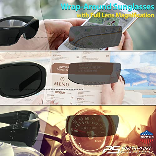 Image of proSPORT Wrap Around Reading Sunglasses Full Lens Magnification Black Smoke Lens UV400 Sun Readers for Men Women Outdoor Use