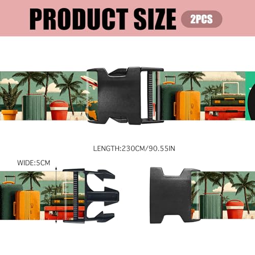 Image of Nuxovilar Luggage Straps Set for Suitcase 1.96x90.5in Polyester | Cargo Strap Travel Belt Security Buckle Band Beach Trip Family Vacation Airport (Travel Elements)