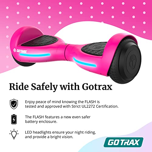 Gotrax Flash Hoverboard For Kids, 6.5" Wheels & Led Light, Max 2.5 Miles And 5Mph Power By Dual 150W Motor, Ul2272 Certified Self Balancing Scooter Gift For 44-88Lbs Kids(Pink) #TOP6