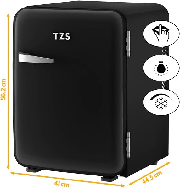 TZS First Austria - Retro Mini Fridge 40L Silent - Small mini fridge in vintage design with interior lighting & 2 door compartments - Minibar for camping, office, bedroom & hotel - black - 2