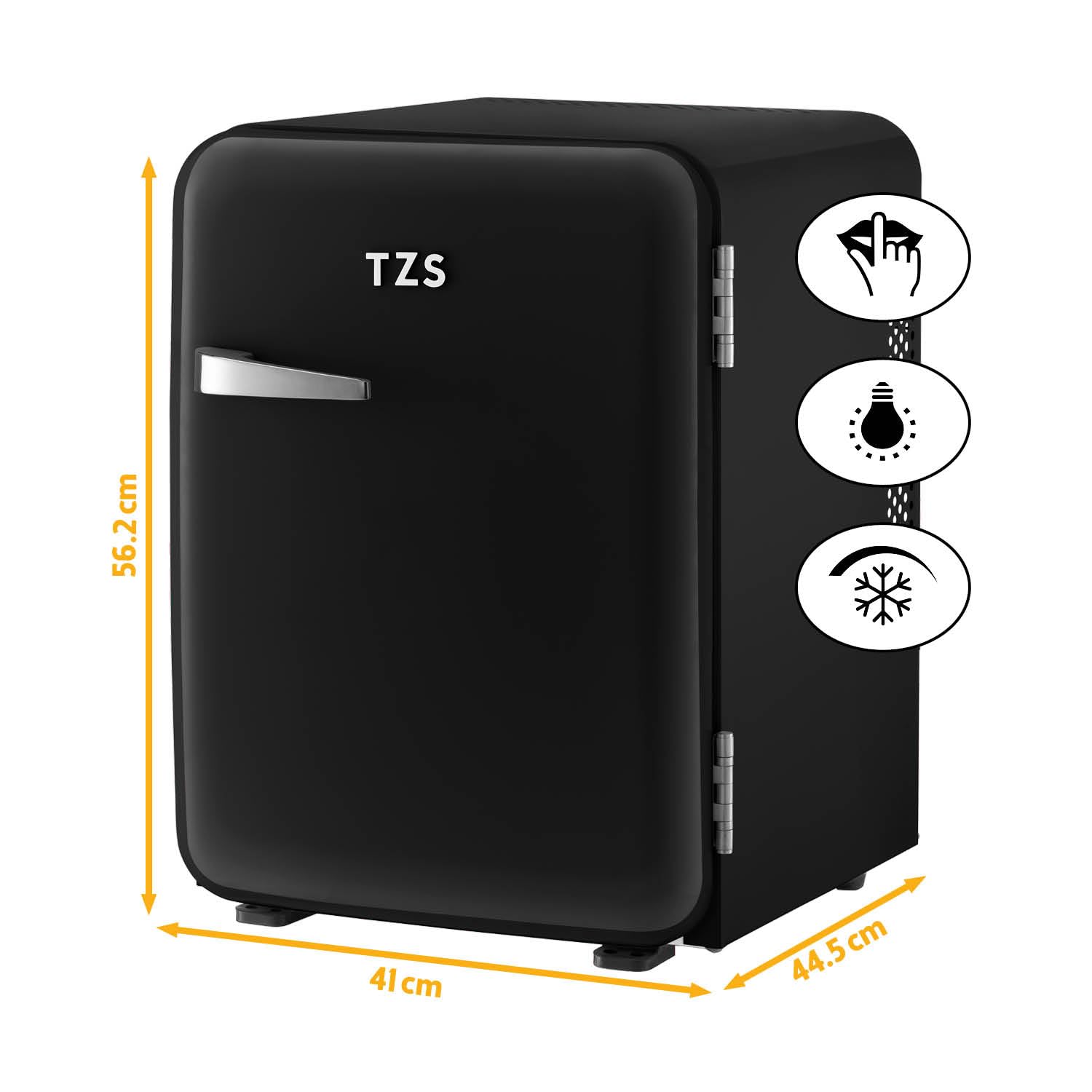 TZS First Austria - Retro Mini Fridge 40L Silent - Small mini fridge in vintage design with interior lighting & 2 door compartments - Minibar for camping, office, bedroom & hotel - black — view 2